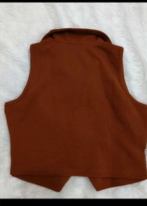 Self Design Lapel Collar Sleeveless Waistcoat