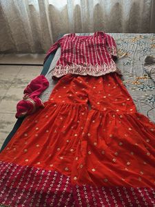 Embroidered Pink &amp; Orange Sharara Set