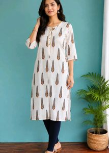 Stylish White Printed Kurta