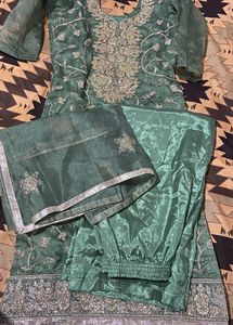 Stitched Golden Thread Organza Palazzo Set