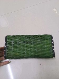 Handmade Paper Purse Woven Green Clutch