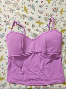 Lavender Strappy Y2k Top with Wood Accents