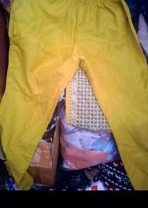 Yellow Kurta Set with Blue Dupatta