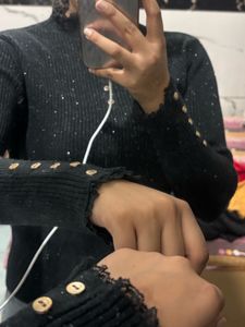 Sparkly Black Button-Up Top