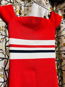 Chic Red Striped Knit Dress
