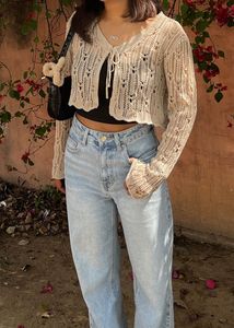 Sheer Knit Tie-Front Cardigan