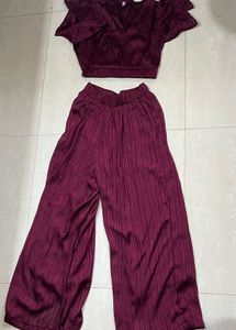 Maroon Crop Top & Wide Leg Pants Set