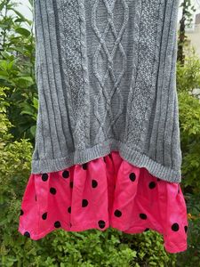 Gray Cable Knit Dress with Pink Polka Dot Skirt