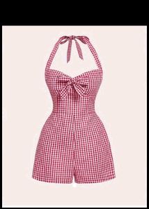 Cute Gingham Halter Romper