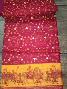 Vibrant Red Bandhani Saree