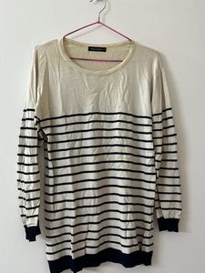 white blue striped top