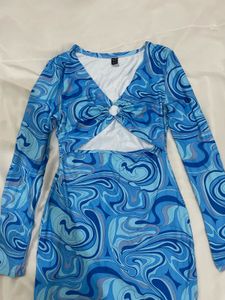 Blue Swirl Cut-Out Mini Dress