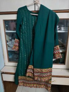 Embellished Teal Kurta Set with Dupatta