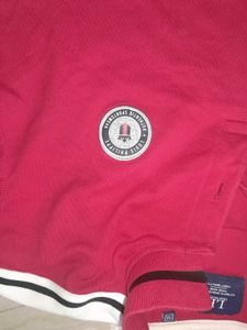 Red Polo T-Shirt with Stripe Sleeves