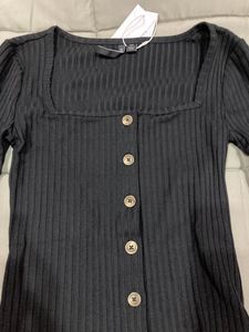 Forever NewSia Button-Front Square-NeckRibbed Card