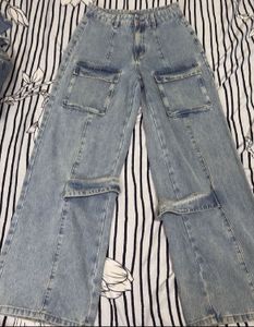 Light Wash Wide Leg Cargo Jeans