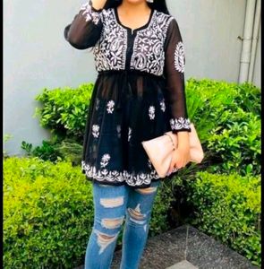 Black Chikankari Short Kurti