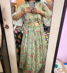 Floral Print Kurta with Bell Sleeves