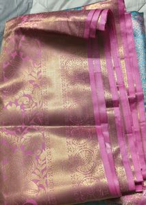 Elegant Teal &amp; Pink Brocade Saree