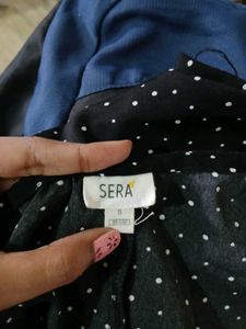 Black Polka Dot Front-Tie Mini Dress / Tunic Top
