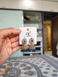 Beautiful Blue Stone Jhumka Earrings