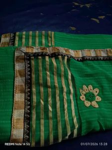 Light Green Designer Saree with 3D Floral Work