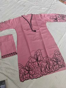 Pink Kurta with Floral Neckline and Pant