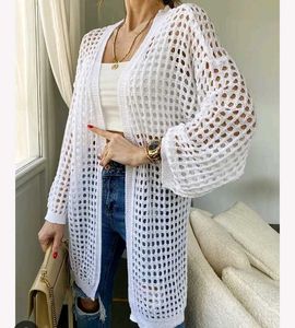 Cream Crochet Long Cardigan