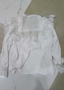 White Lace Trimmed ruffled Blouse