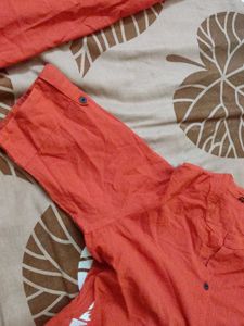 Orange Kurta Set with White Embroidery