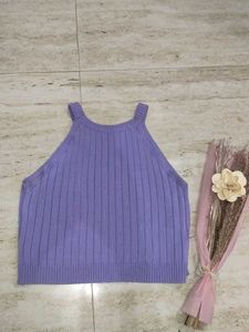 Purple Ribbed Halter Neck Top