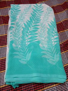 used Elegant Teal Leaf Print Saree