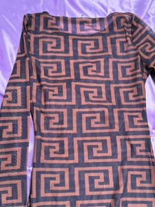 Brown Geometric Print Mesh Dress