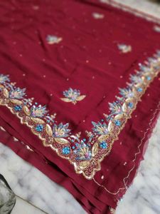 Maroon aari tari work saree