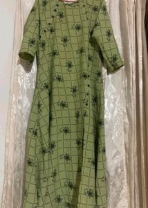 Green Kurta with Black Floral Print