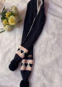 Cozy Navy Scarf with Heart Pattern