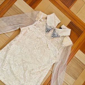 Elegant Lace Blouse with Embellished Collar