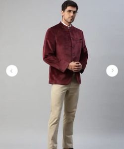 Marks & Spencer Men Maroon Bandhgala Blazer