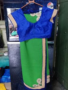 Green & Blue Sari with Embellishments