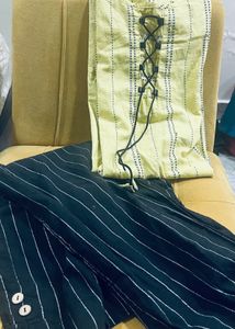 Yellow Kurta with Striped Pants