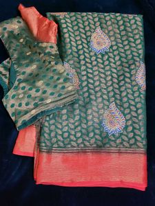 Elegant Green Saree with Blouse