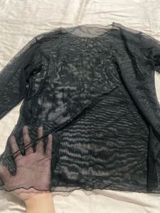 Black Mesh Long Sleeve Top