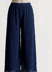 Navy Blue Textured Palazzo Pants