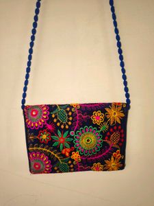 Boho Embroidered blue sling bag