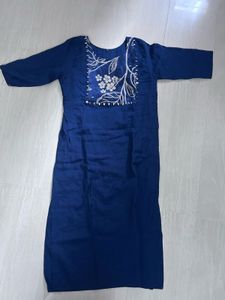 Royal Blue Printed Cotton Kurta Set with Matching