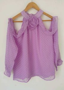 Lavender Cold Shoulder Top with Floral Accent🪻