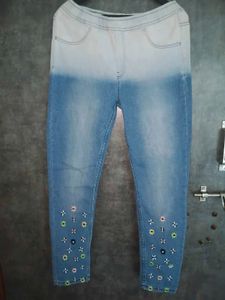 Cute Floral Print Denim Leggings for Girls