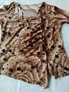 Brown Star Print Ruched Top
