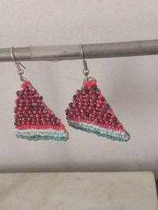 Watermelon Slice Beaded Earrings