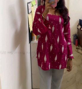 Magenta Printed Cotton Kurta